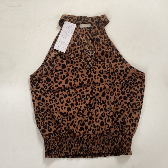 Sienna Sky Y2K animal print, halter neck sleeveless crepey blouse. XS NWT - Picture 2 of 5